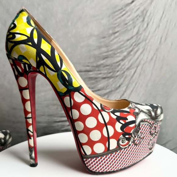 🌺CHRISTIAN LOUBOUTIN 👠Daffodil Multicolor 160mm Print Fabric Platform sz: 38.5 - Picture 4 of 17